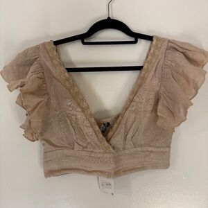 Brown Zara Flare Sleeve Crop Top